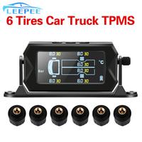 LEEPEE Car RV Truck TPMS with 6 External Sensors Tire Pressure Monitoring System Wireless Solar Digital LCD Alarm