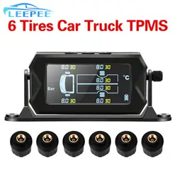 LEEPEE Car RV Truck TPMS con 6 sensori esterni sistema di monitoraggio della pressione dei pneumatici allarme LCD digitale solare Wireless