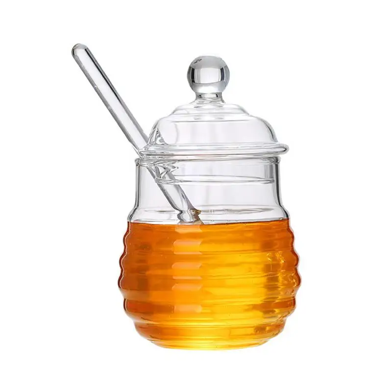 300ml Honey Jar With Dipper Honey Storage Container With Dipper & Lid Transparent Honey Pot For Keep Honey Fresh Kitchen Tools