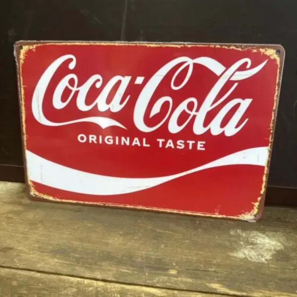 Retro aluminum skin sign, classic beverage themed display in cola style, artistic decoration for home bars and pubs