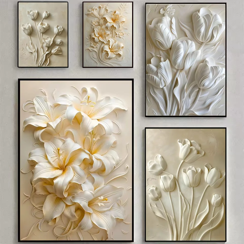 

5D DIY Diamond Painting Art Modern Relief White Lily tulip Diamond Mosaic Cross Stitch Kit Textured Floral Home Decoration
