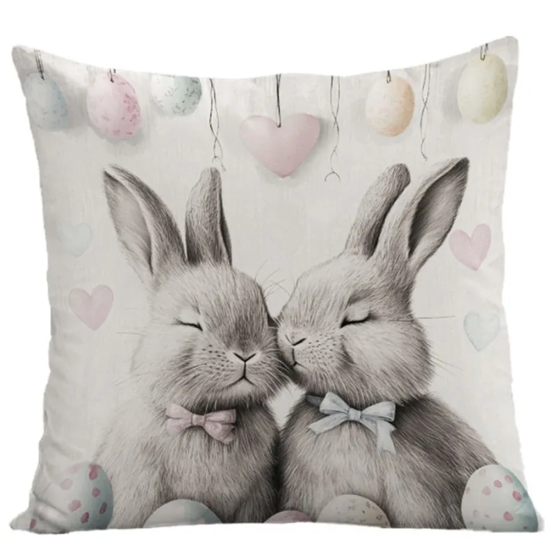 

4pcs 2D Easter Bunny Egg Pillow Cover Vintage Watercolor Spring Case with Bunny Pastel Colors Suitable for Easter Home Decor