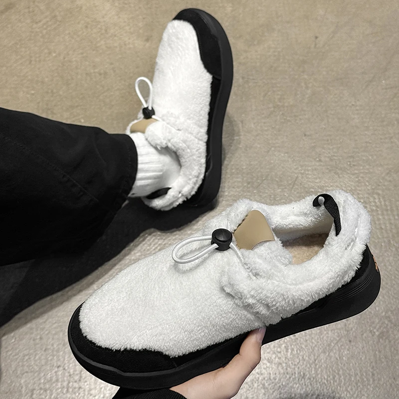 DIMANYU Men Winter  Fleece Mule Slippers Slip‑On Plush Warm Shoes Non‑Slip Thick Home Outdoor Casual Fluffy Boots Man