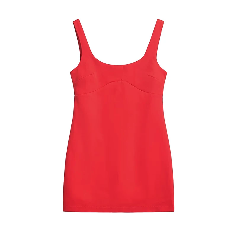 Mini vestido Bodycon sem mangas com o pescoço das mulheres, vestido vermelho tanque, vestido sexy sem costas, verão