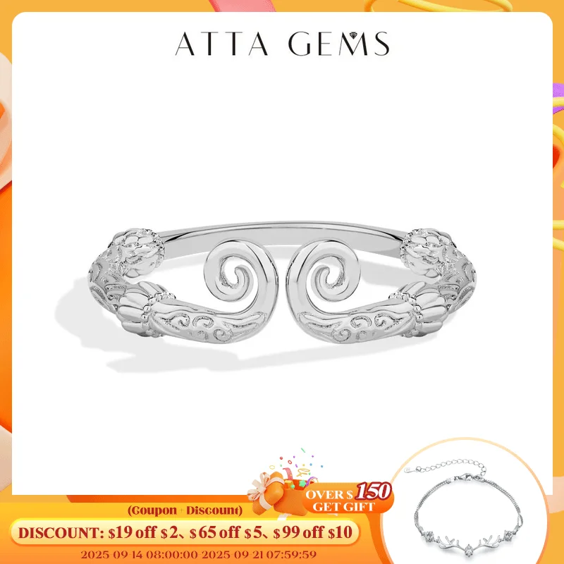 

ATTAGEMS Golden Cudge S925 Sterling Silver Rings for Women Men Monkey King Engraved Adjustable Band Birthday Party Jewelry Gifts