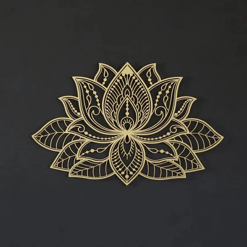 Iwa Motif Radiant Mandala Metal Wall Embellishment Lotus Bloom Peaceful Room Decor Bohemian Zen Patio Trimming Gift for Home