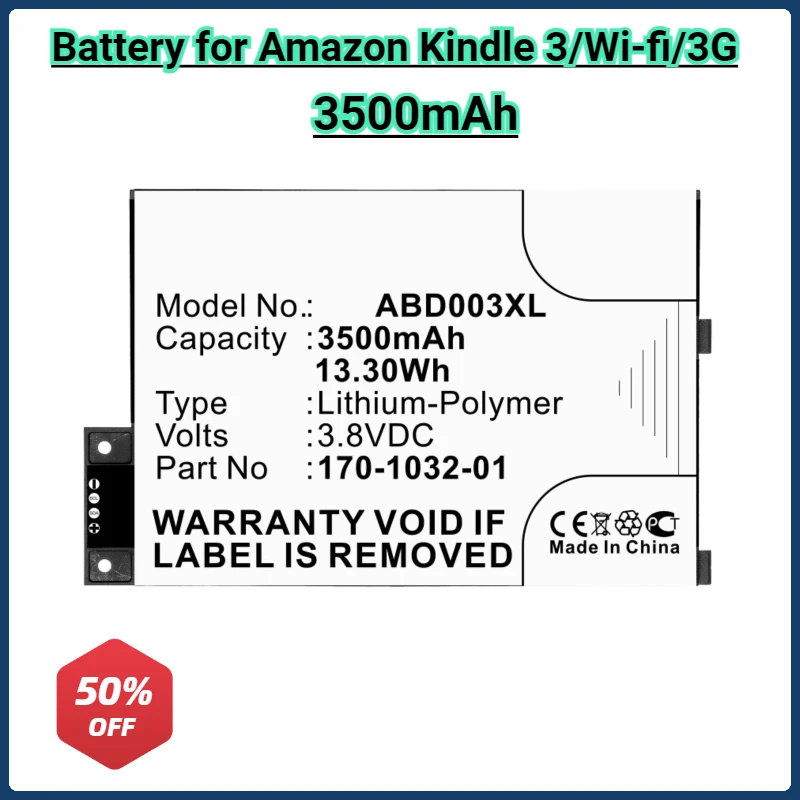 

1900mAh Battery 170-1032-01 S11GTSF01A for Amazon Kindle 3 KindleIII Kindle3 Wi-fi Kindle 3G Kindle Graphite E-reader Battery