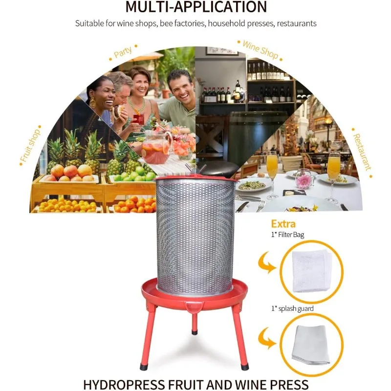 Hydraulic Fruit Wine Press - Electricity-Free/Water-powered Cider Wine Bladder Press, Natural Juice Making(with Filter Bag)