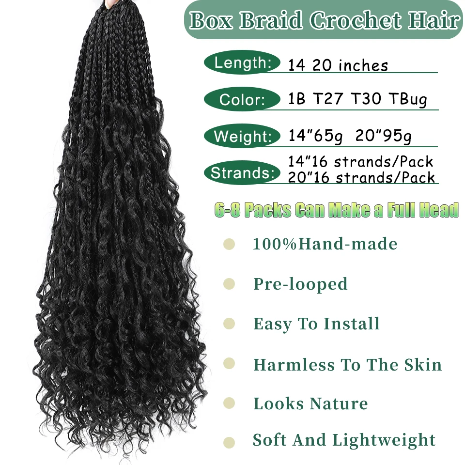 14 20 Inch Bohemian Goddess Synthetic Box Braids Crochet Hair With Curly Ends 1B T 27 30 Burgundy 4 Colors Boho Box Braids Hair