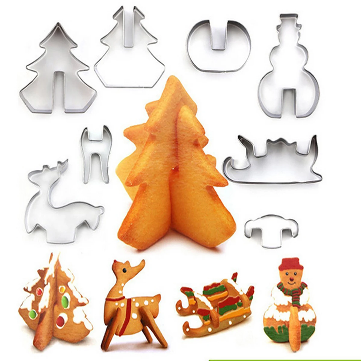 

8 Pcs Christmas Tree Mold for Baking Cookies Cakes Chocolate Non Stick Stainless Steel Molds Decorations Heat Resistant
