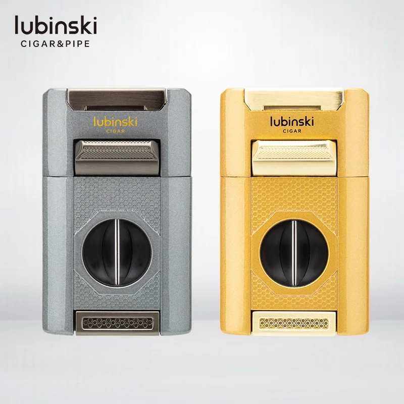 

LUBINSKI Four Fire Straight Desktop Lighter, Zinc Alloy Double Scissor Design Multifunctional Cigar Lighter