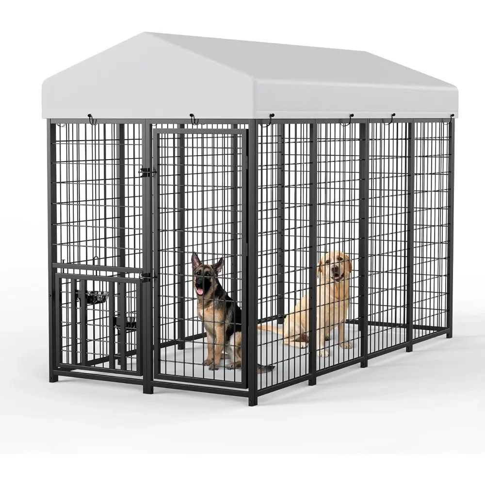 

Large Dog Kennel Outdoor Pet Pens Dogs Run Enclosure Animal Hutch Metal Coop Fence with Roof Cover