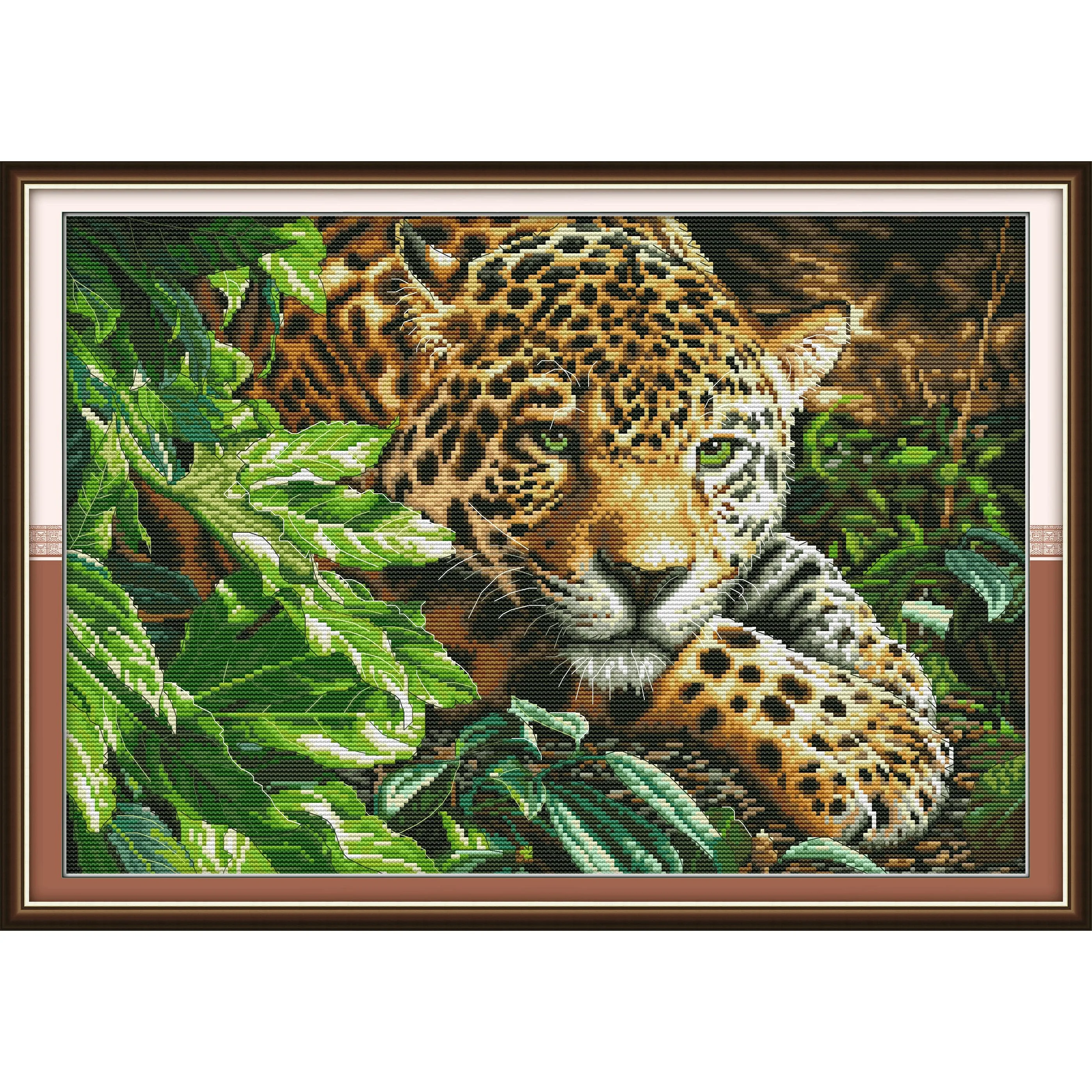 

Soulgift News Pre-Printed Cross Stitch Kit, Stamped Aida Fabric with DMC Threads, Embroidery Kit - Leopard