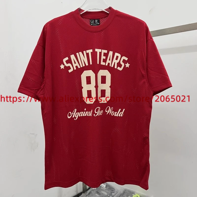 Men Women Casual Thin Mesh SAINT TEARS T-Shirt Tee High Quality Loose T Shirt Tops With Tag