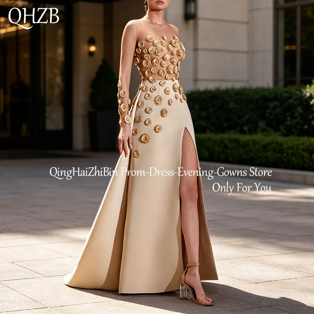 

Customized 3D Flowers Elegant Long Evening Dresses for Special Occasions O-Neck Floor-Length A-Line Women Gala Party Dress 2026