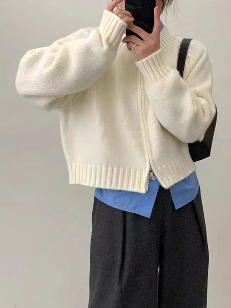 

Soft Cozy Women's Knitted Sweater Jaet ort round Ne Zipper Cardigan Autumn Winter Faion Korean Sle Warm Thermal