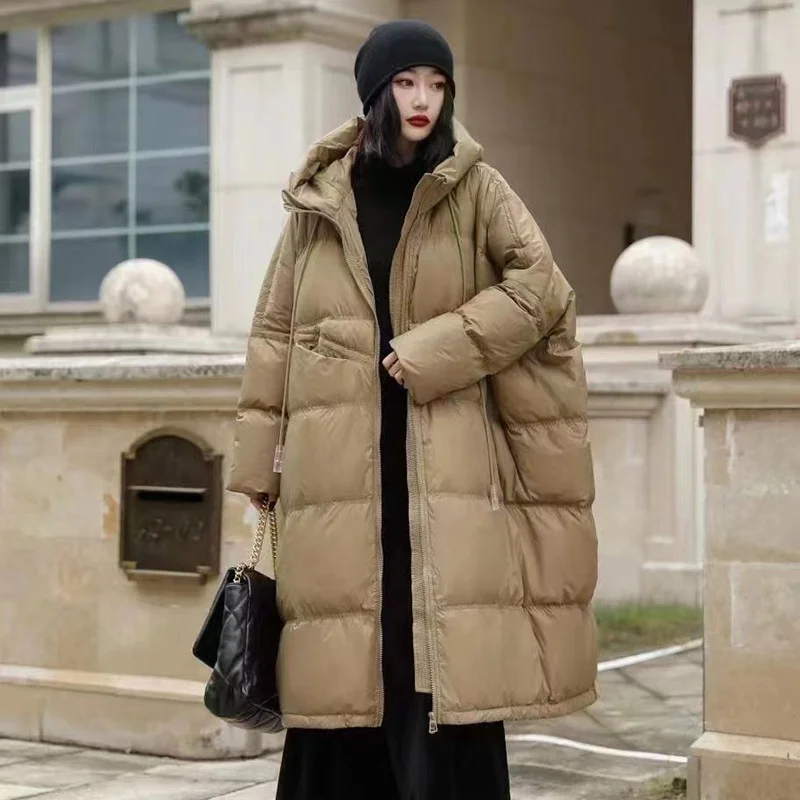 Abrigo acolchado de gran tamaño para mujer, grueso y cálido, chaqueta de plumón de pato blanco, capucha coreana, abrigo Parker suelto, otoño e invierno, 2024