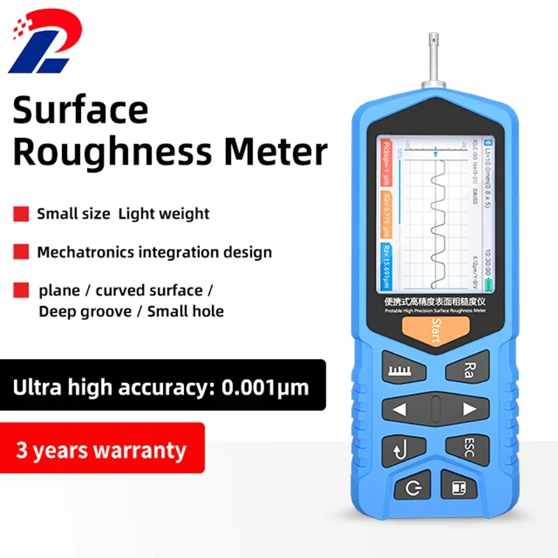 Portable Surface Roughness Meter 160μm TFT LCD Digital Flat Inclined Curved Surface Smoothness Tester Raw Waveform Rugosimeter