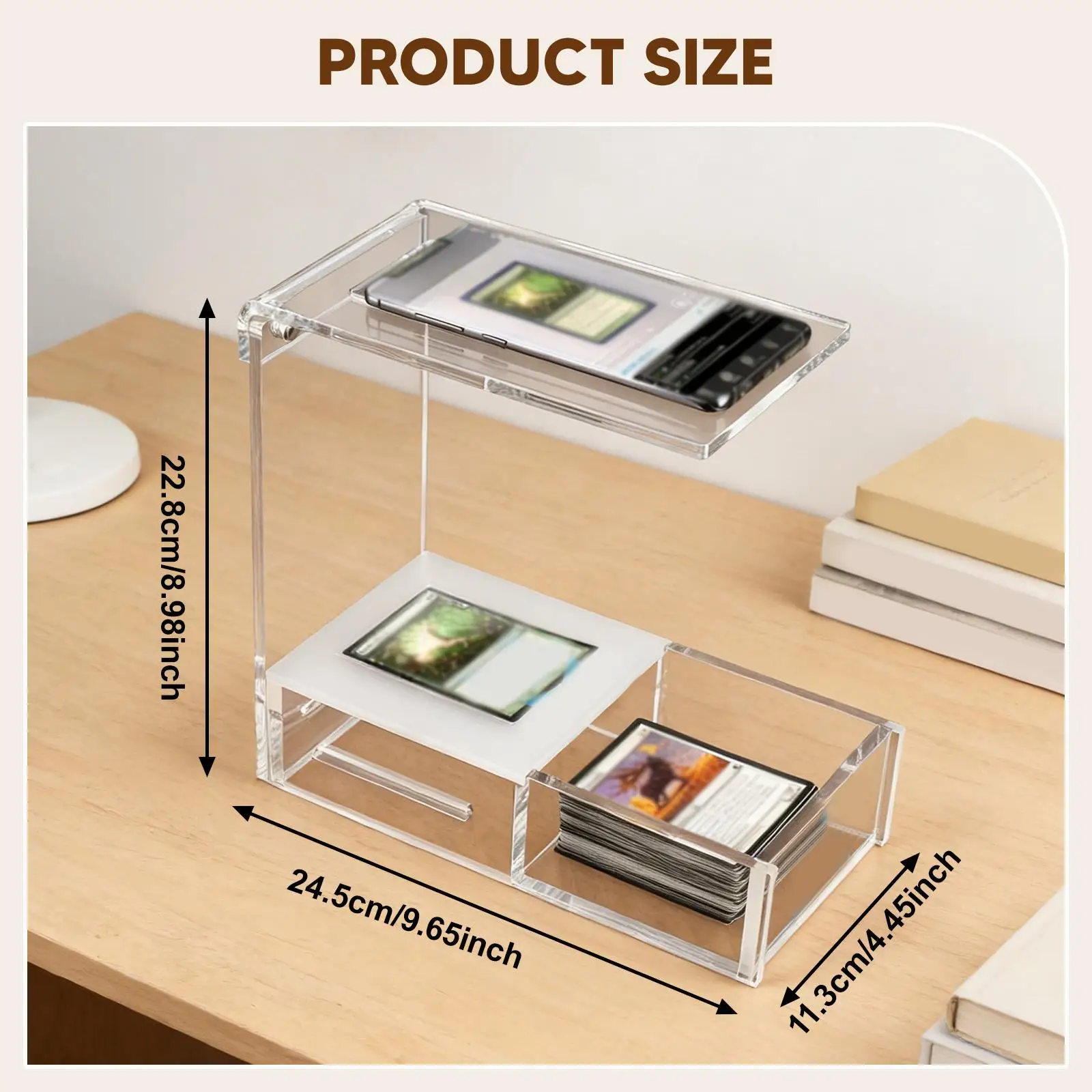 Acrylic Card Stand, Phone Holder Display, for Trading Cards, Sleeved and Unsleeved Cards Accessories, with Card Tray