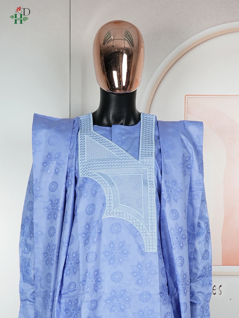 H&D African Traditional Muslim Ramadan Embroidery Wedding Party Thobe Bazin Riche Outfits 3PCS Robe Suit No Cap For Men Agbada