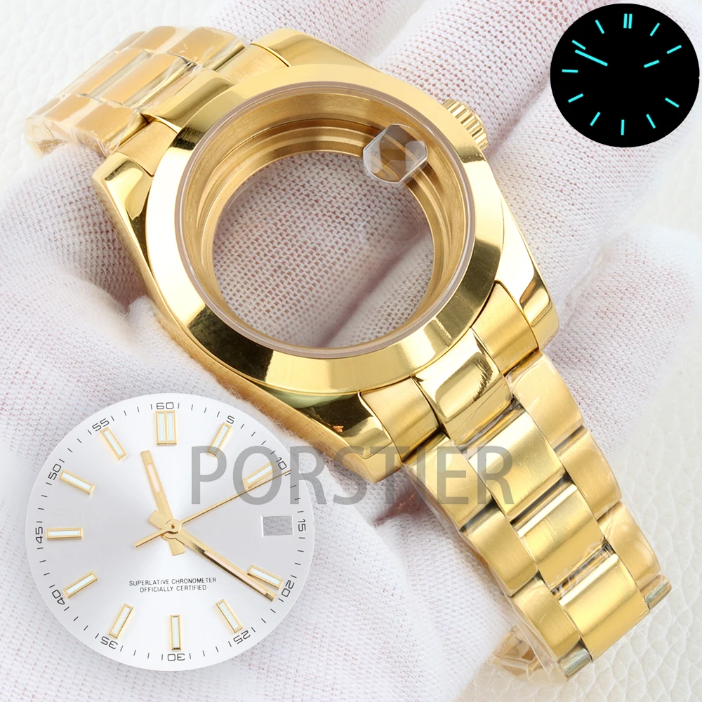 36/39mm Watch Case with 28.5mm Dial Hands Kit For Datejust NH35 NH36 Movement Sapphire Waterproof Stainless Steel Oyster Strap