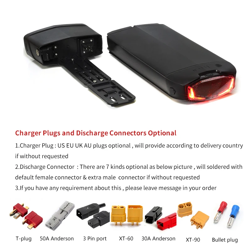 

36V 48V Rear Rack Electric Bicycle Lithium ion Battery Pack for Lovelec Bunch 3.0 Kasen Malibu Ebike Lithium Removable Battery