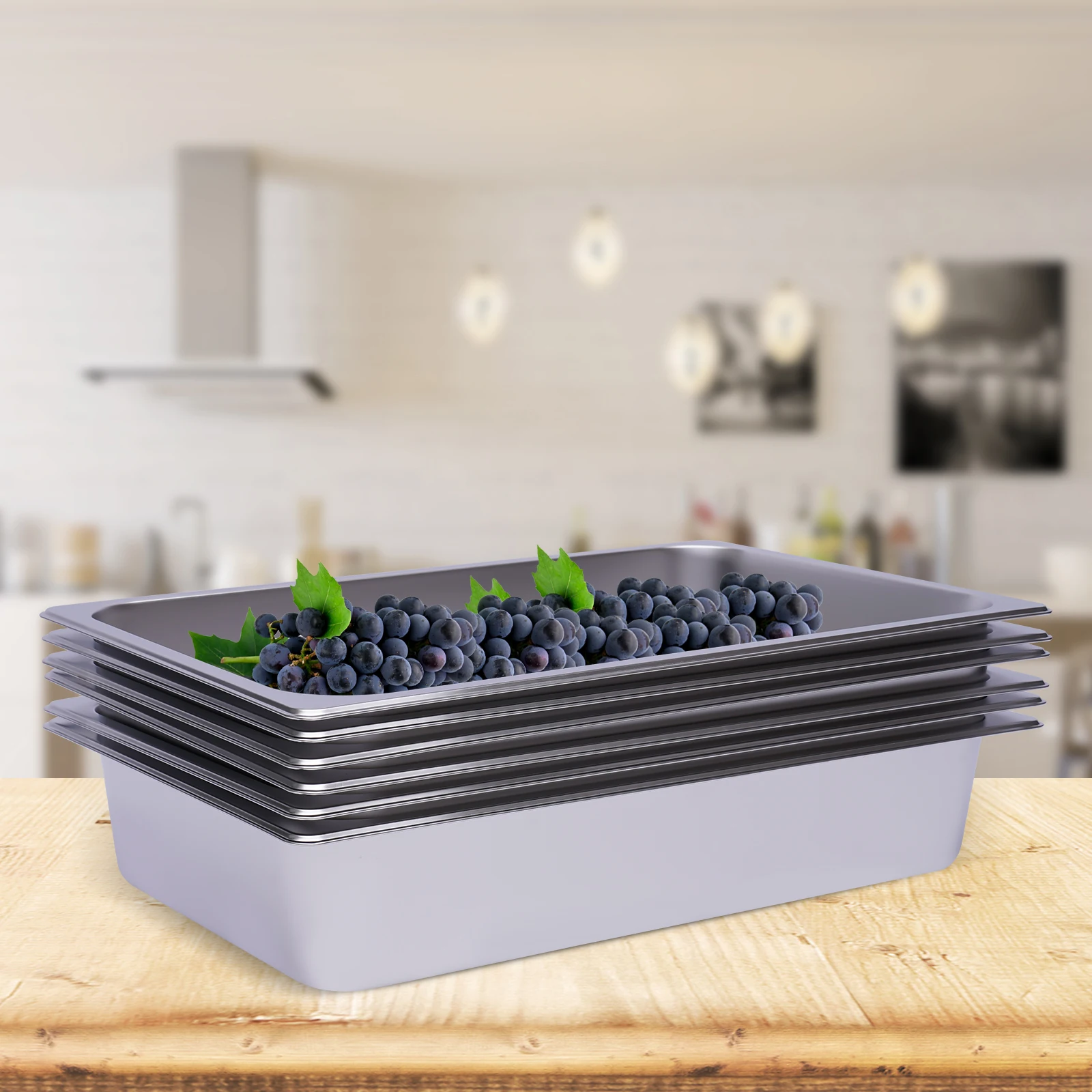 6 Pieces Silver 201 Stainless Steel 53×33×10cm Dinner Plate Commercial Insulated Dinner Plate Preparation Tray