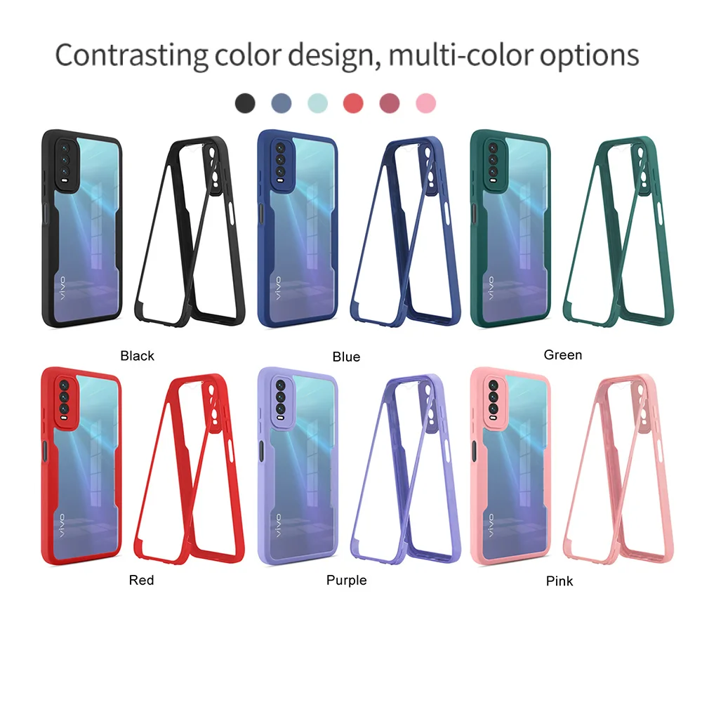 360 Degree Full Protection Phone Case For Vivo Y20 Y55 Y75 5G Y76 Y76S 5G V23 iQOO Z5 Acrylic Silicone Hard PC Back Fundas Cover