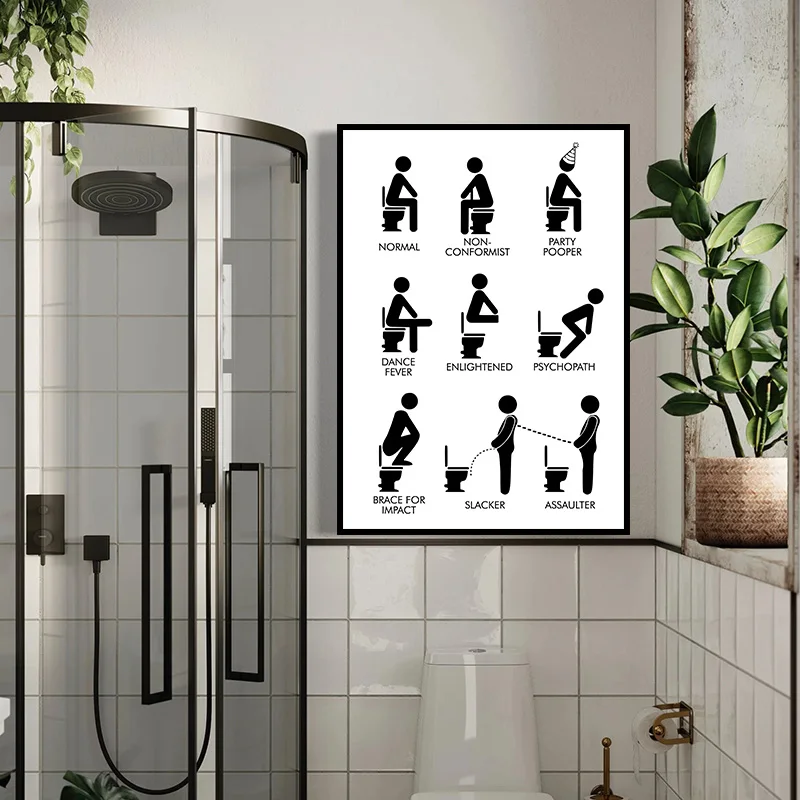 Funny Restroom Rules Sign Nordic Black White Poster Wall Art Canvas Painting Prints Toilet Humour Pictures Bathroom Home Decor