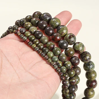 내추럴 드래곤 블러드스톤 비즈 참 라운드 루즈 스페이서 비즈, 쥬얼리 제작용 사이즈 선택, DIY 목걸이 팔찌, 4mm, 6mm, 8mm, 10mm 