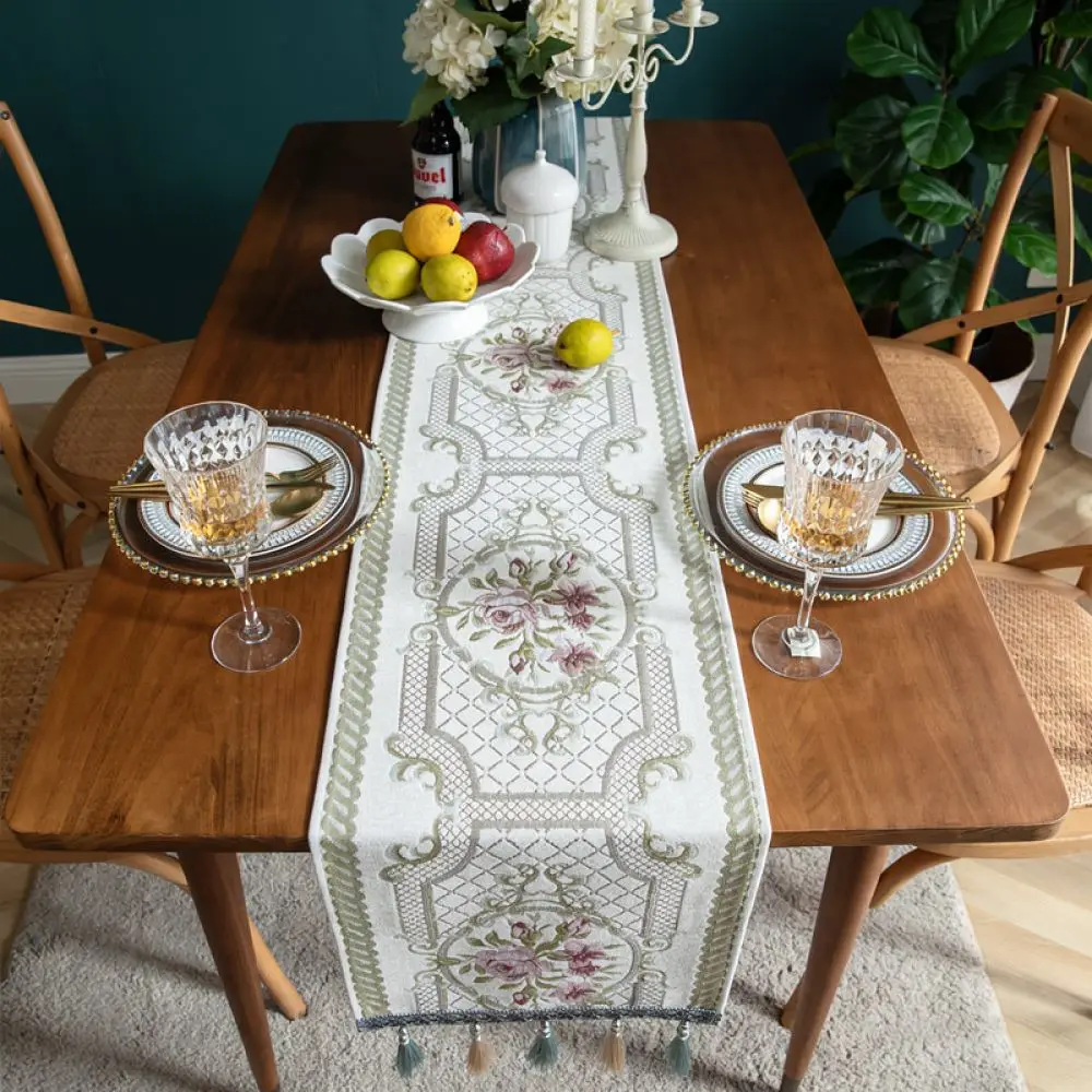 Modern Chenille Table Runner Tassel Decor Dining Tablecloth Minimalist Style Fabric Desk Cover For Kitchen Wedding Party Use
