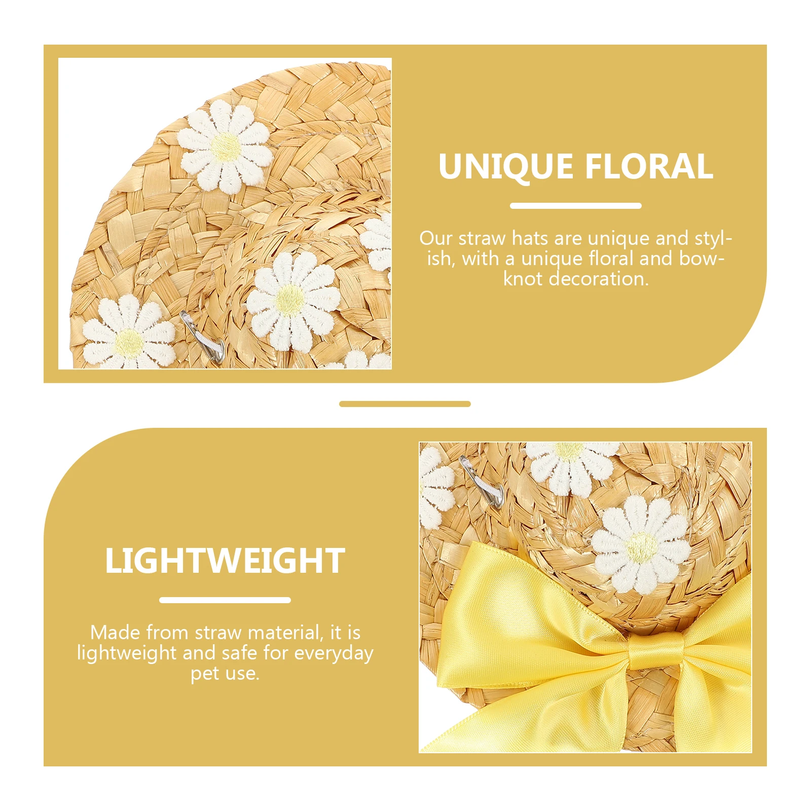 

Pet Sun Hat Lightweight Straw Unique Floral Bowknot Decoration Summer Dog Cat Small Hats Fisherman Style Bamboo Kitten