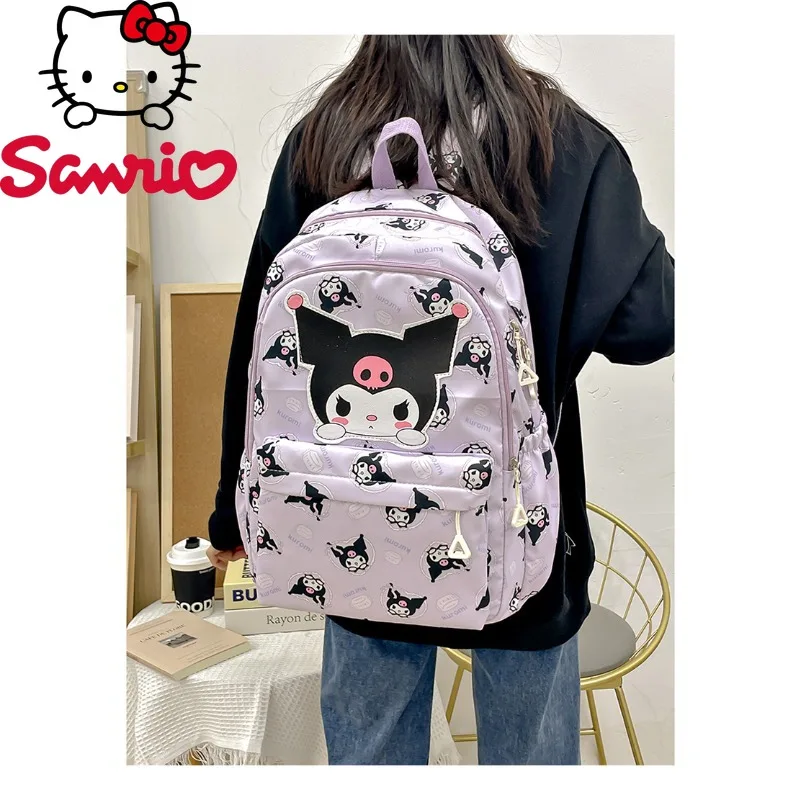  Hello Kitty Kuromi Melody Cinnamoroll Backpack Nylon Canvas Schoolbag Cartoon Characters Multiple Compartments Daily Use