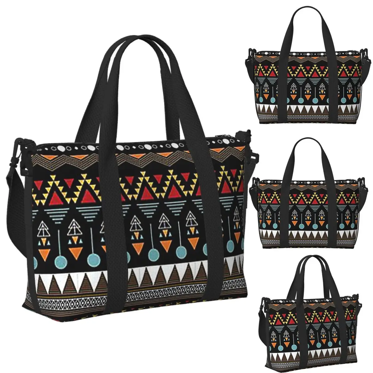 

Indian Painting Native American Aztec Tribal Pattern Beach Travel Bag Tote Bags for Gym Sport Women Shopping Duffle Shoulder Bag