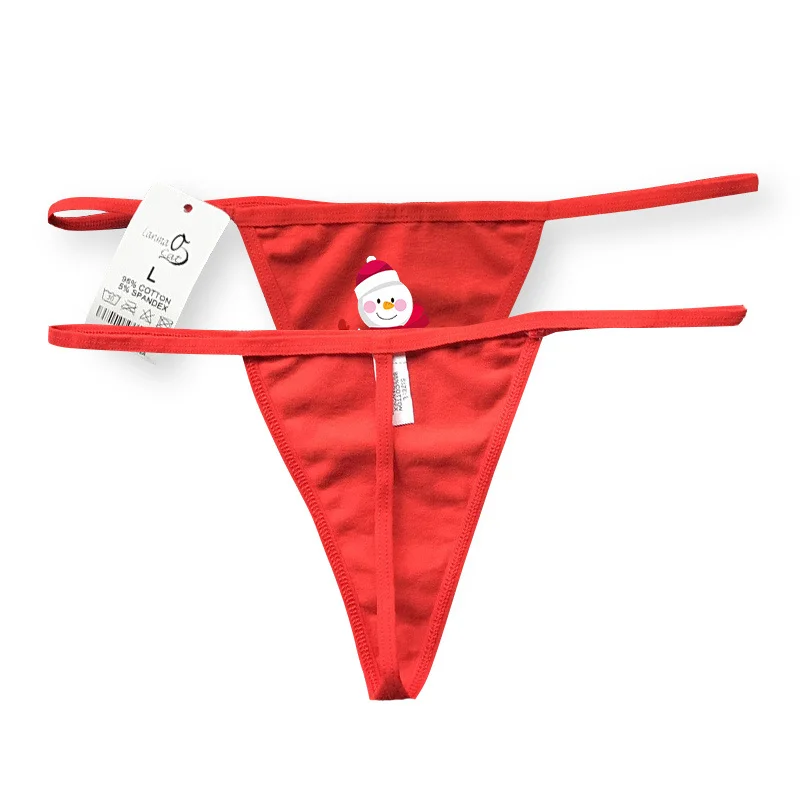 Red Cotton Thongs Underwear For Women Christmas Thongs Sexy Xmas G String Panties Female Lingerie G-String Thong