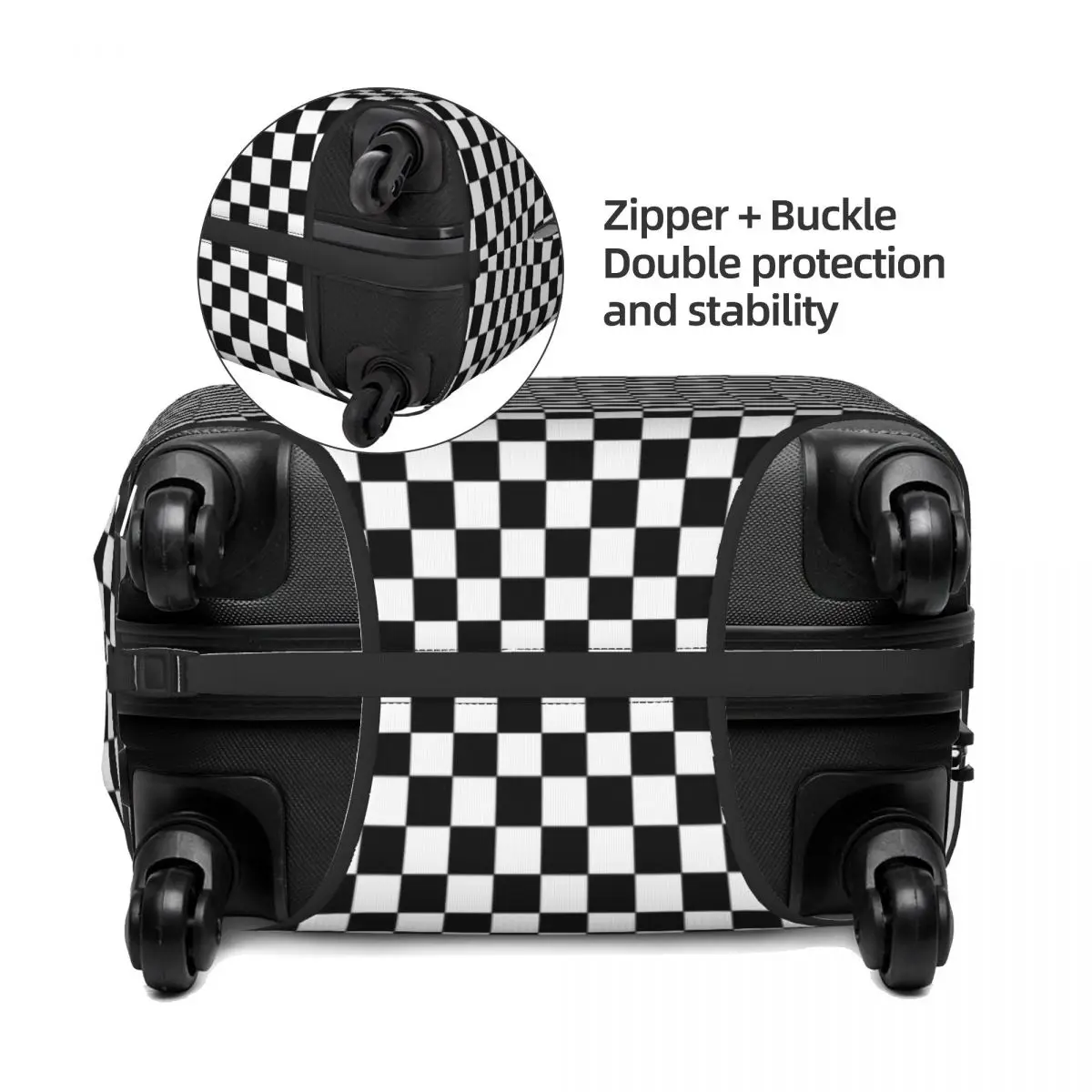 Custom Black And White Checkered Suitcase Cover Washable Geometric Checkerboard Travel Luggage Covers for 18-32 inch