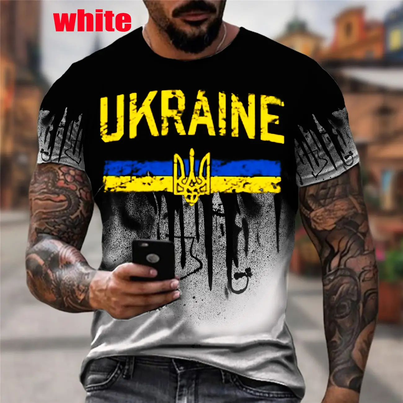 Camouflage Ukraine Flag Men T Shirts Summer Oversized Loose Clothes Vintage Camo Short Sleeve Fashion Letters Tee Casual Clothes