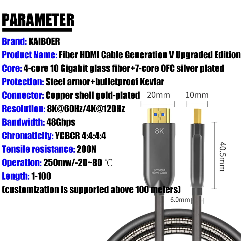 Kabel światłowodowy 8K HDMI2.1 Ultra szybkie kable HDMI 48 Gb/s 8K@60HZ 4K@120HZ HDR/eARC/HDCP 2.3 do telewizora/PS5/niebieski promień