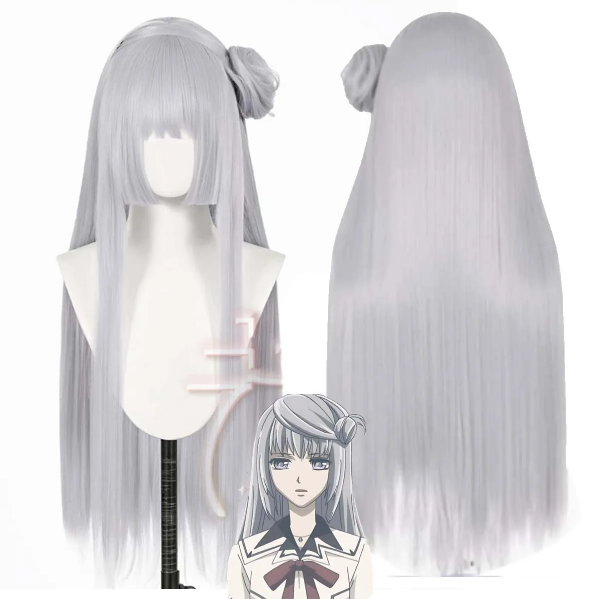 Women Anime Vampire Knight Maria Akai Cosplay Long Silver White Heat Resistant Synthetic Hair Wig