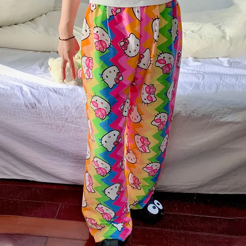 Pajama Pants Anime Kt Cat Rainbow Dopamine Trousers Skirt Cartoon Cute Loose Casual Trousers Cartoon Girl Gift Hello Kitty Loose view 2