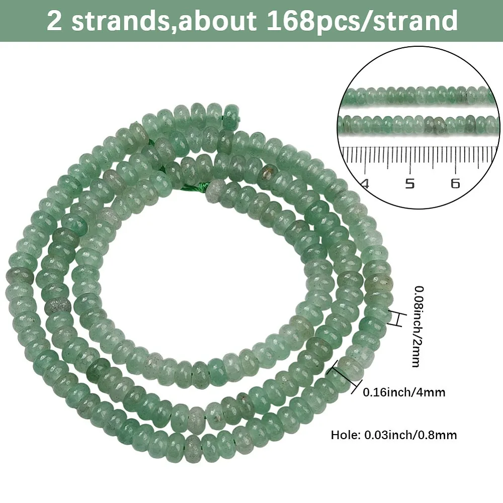 2 Strands Green Aventurine Beads Strands Rondelle 4x2mm Hole: 0.8mm 168pcs/strand 15.08''(38.3cm)