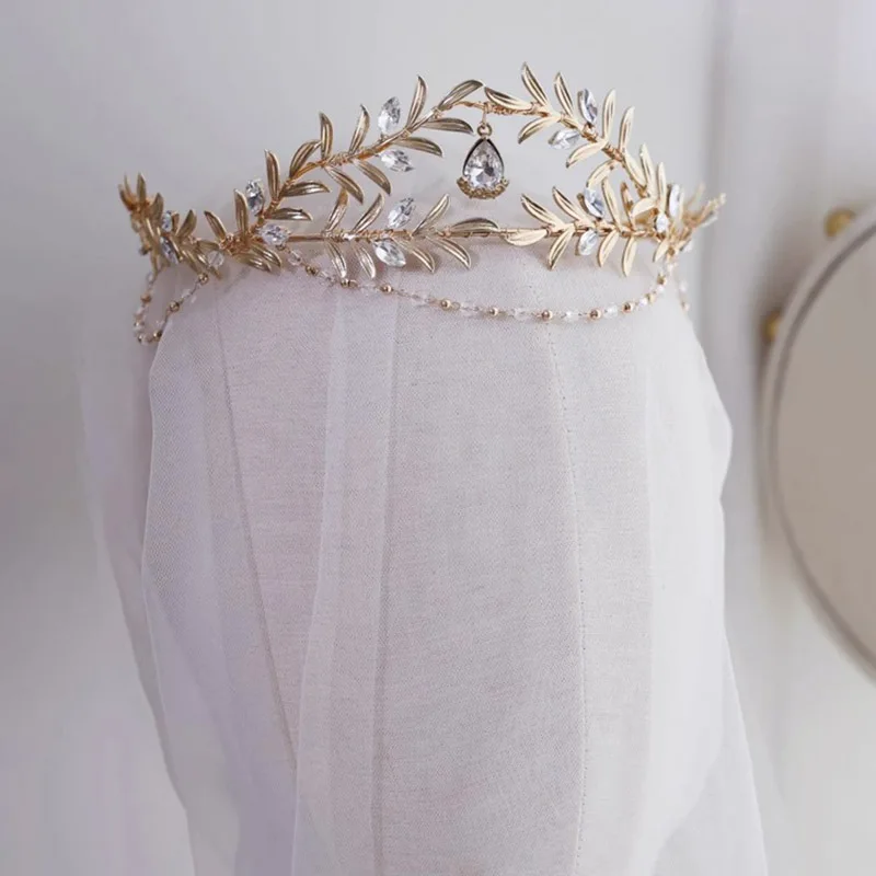 

Винтажная женская корона, свадебная тиара золотого цвета, свадебная повязка для волос для выпускного вечера, аксессуары для волос ручной работы для девочек
