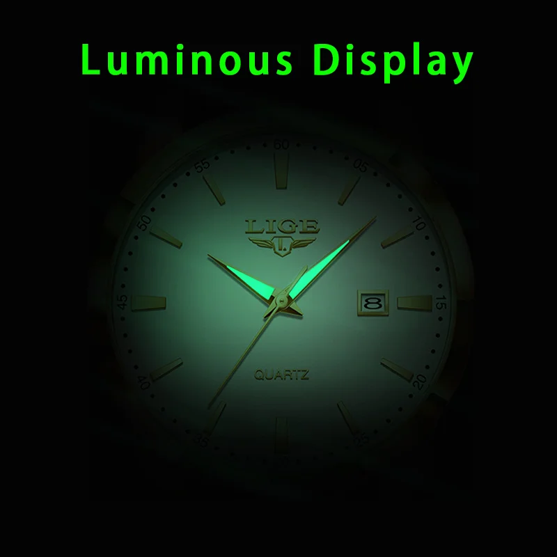 LIGE Man Fashion Quartz Watch Luxury Business Men Watches Waterproof Luminous Calendar Stainless Steel Watch For Men Male Clock