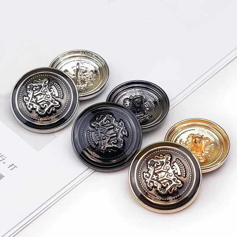 European Retro Crown Clothing Buttons, Black Metal Jacket Buttons, Sewing Fashion Coat Buttons, 15mm, 20mm, 25mm, 10Pcs Lot