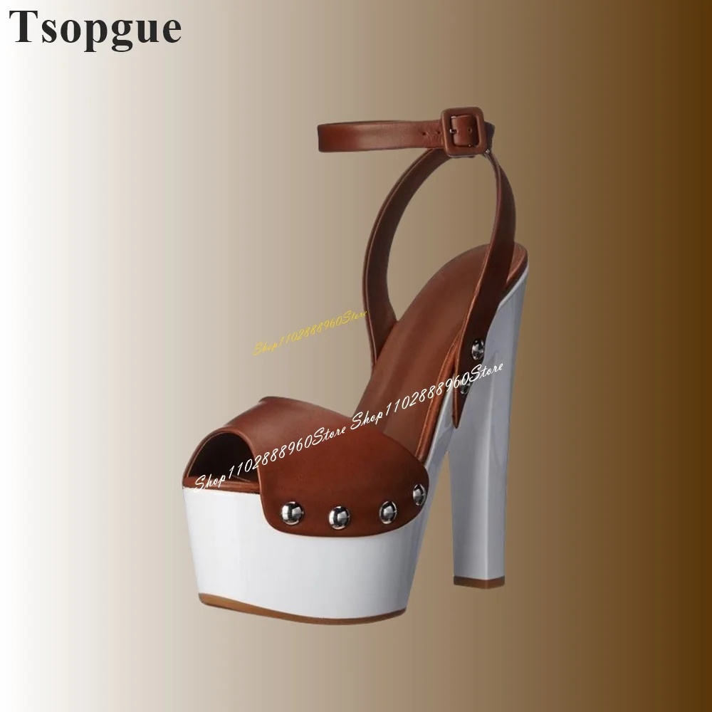 Black Glossy Patent Leather Platform Sandals Chunky High Heel Women Shoes Ankle Buckle Strap Peep Toe 2024 Zapatos Para Mujere