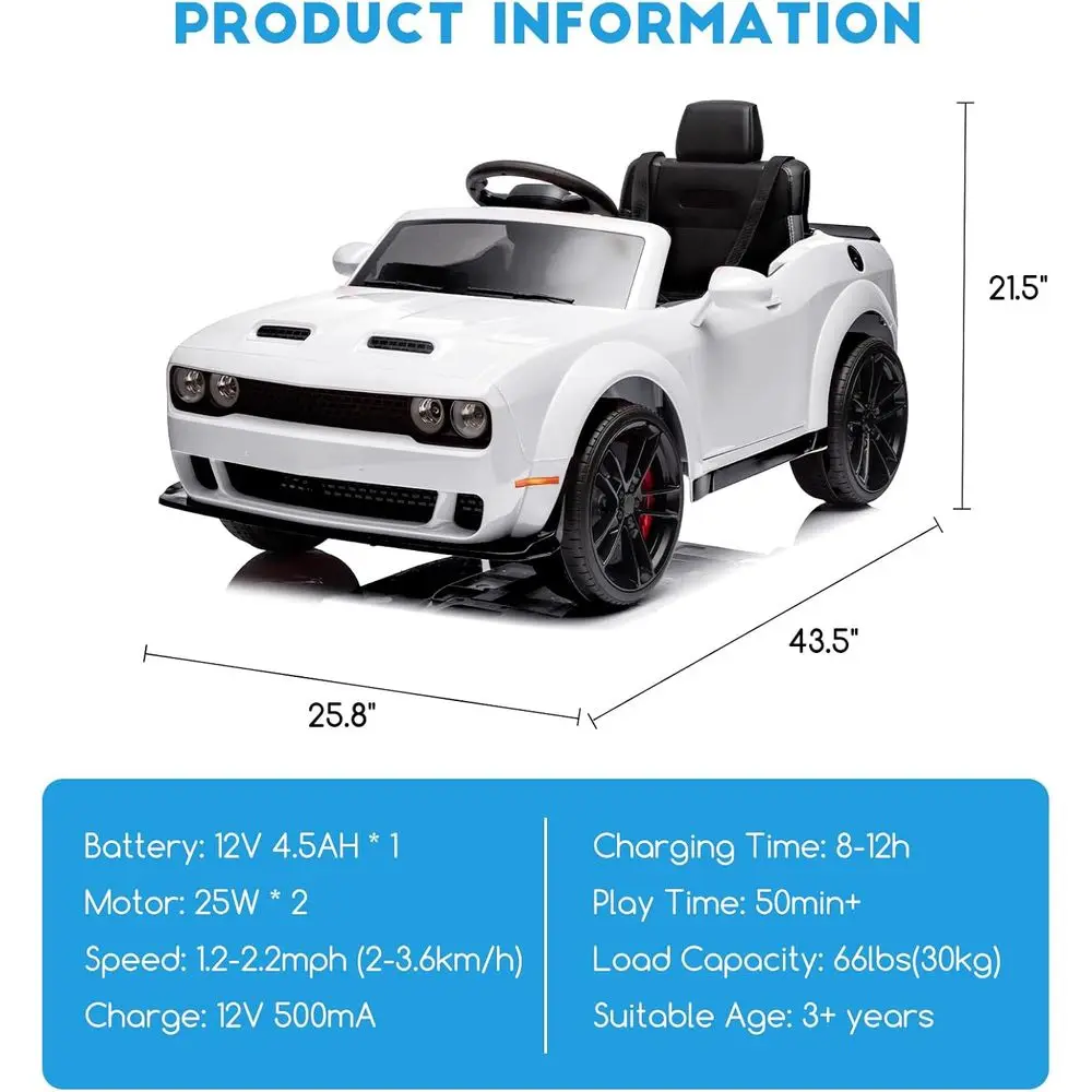Balade sur voiture pour enfants, voiture Dodge Challenger sous licence 12 V, voiture jouet pour tout-petits avec télécommande, suspension à ressort