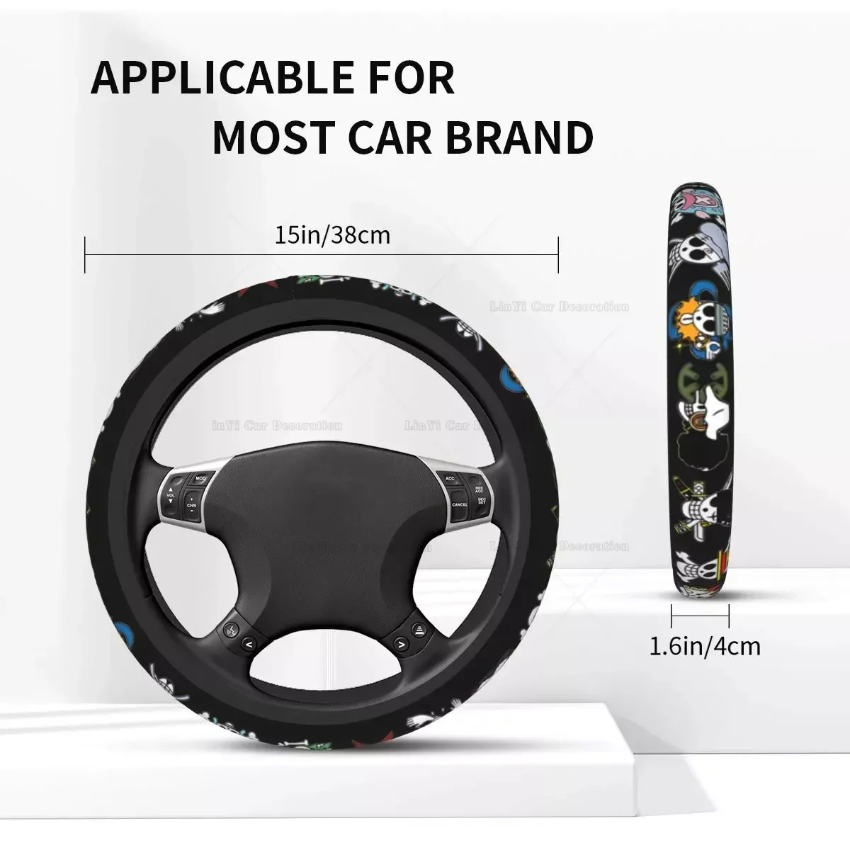 Anime Cartoon Universal Steering Wheel Cover Non-Slip Auto Car Steering Wheel Protector for SUV Vans Sedans Truck