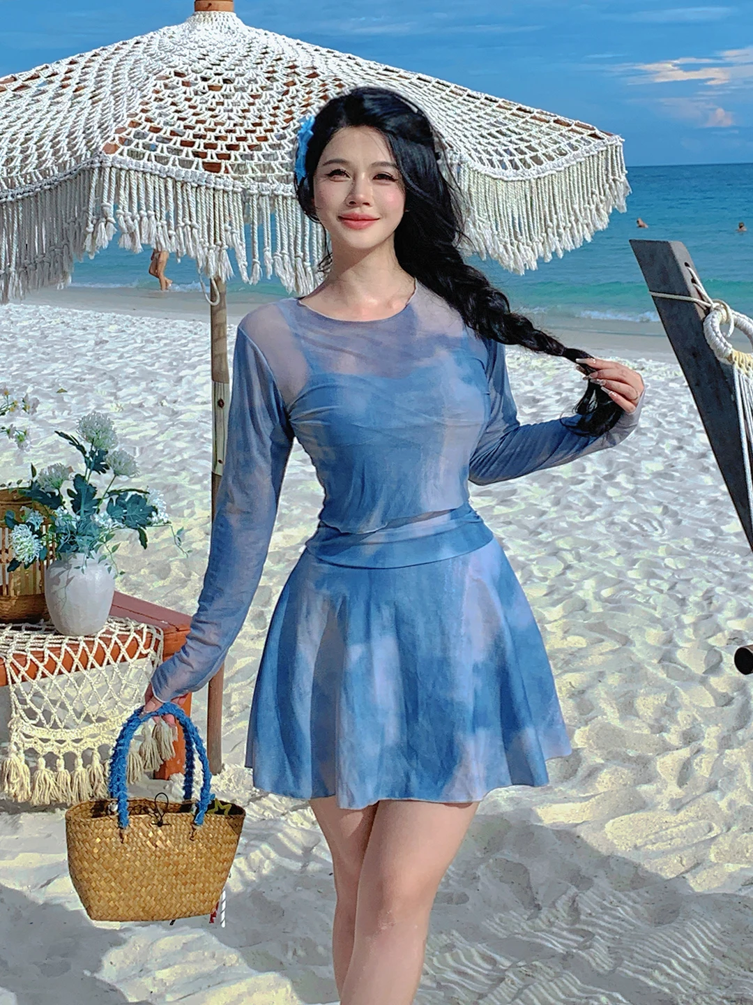 Sexy See-tough Lace One-piece Swimsuit Women's Skirt Sle Gathered Bust Size plus Size Slimming Large Size Swimwear