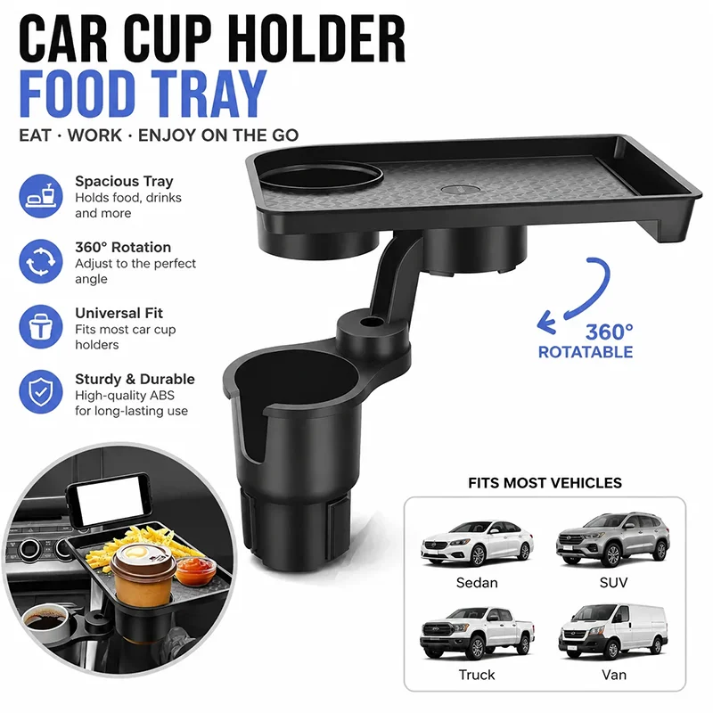 Car Cup Holder Tray Car Food Tray Table Long Road Trip Essentials Travel Patrol Accessories Drink Holder Organizer for Truck Rv