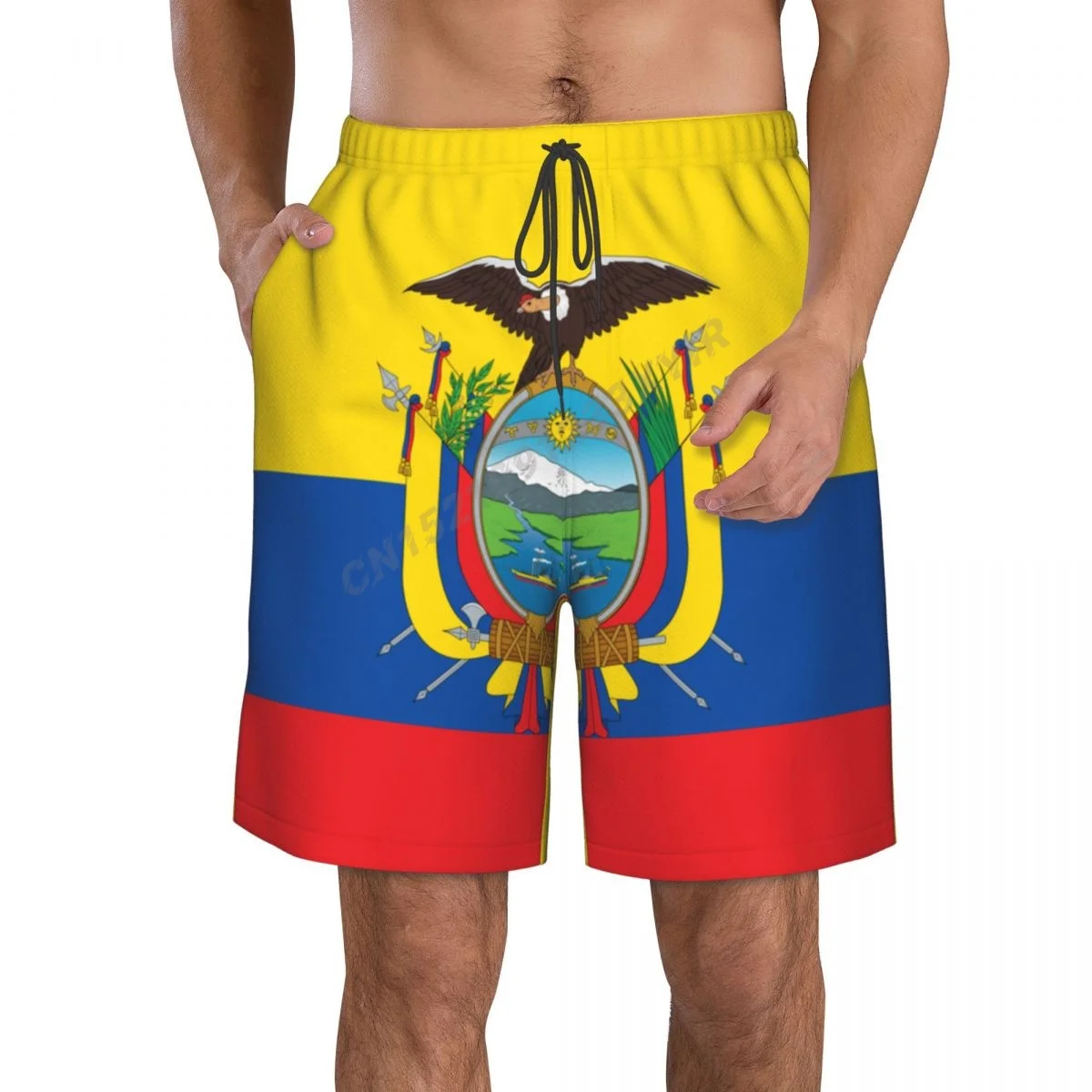 Summer Men's Ecuador Flag Beach Pants Shorts Surfing M-2XL Polyester Swimwear Running